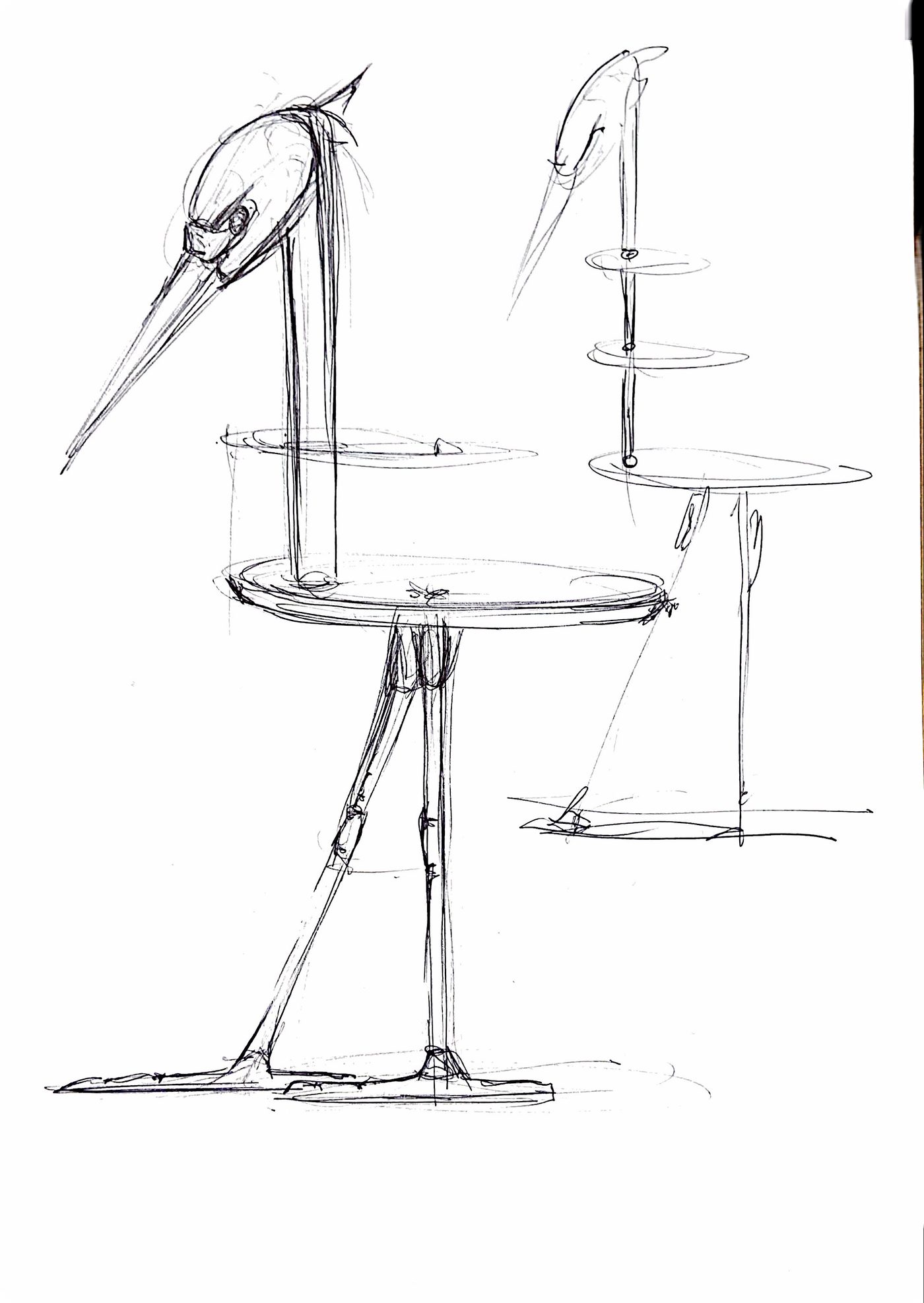 Étude au crayon du héron, croquis 13