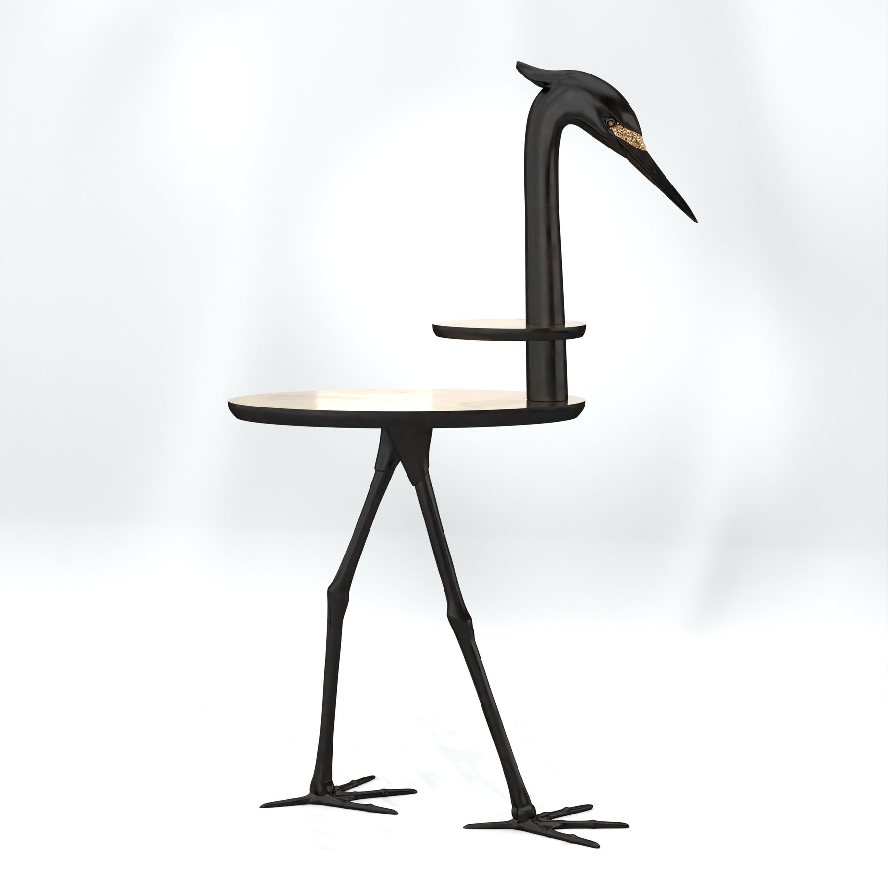 Celui qui apparaît, sculpture en bronze représentant un héron